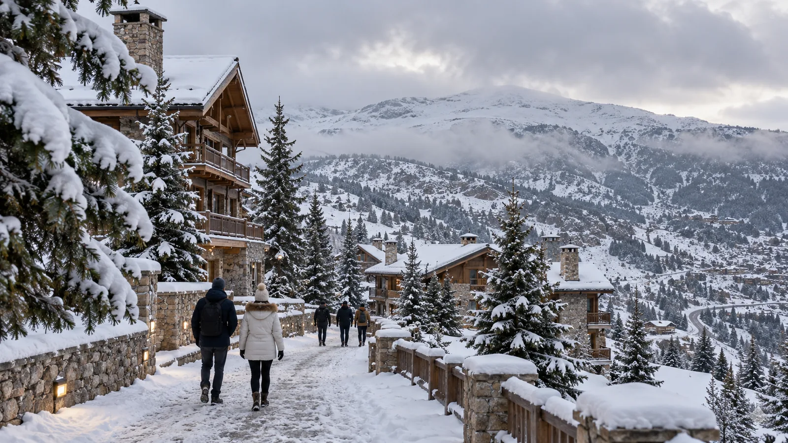 Winter snow on mountain chalets and trees in Lebanon, illustrating how seasonal conditions can change